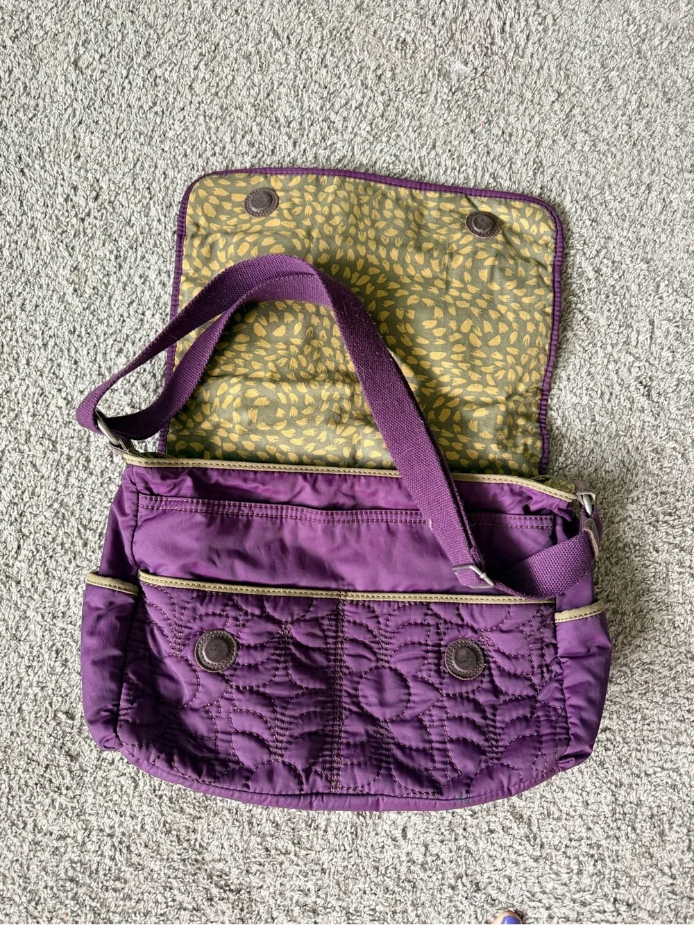 Fossil Quilted Purple Messenger Bag with Silver Accent